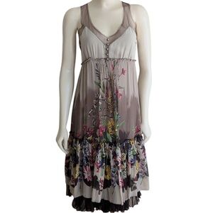 BCBGmaxazria brown floral silk tulle dress size L or XS